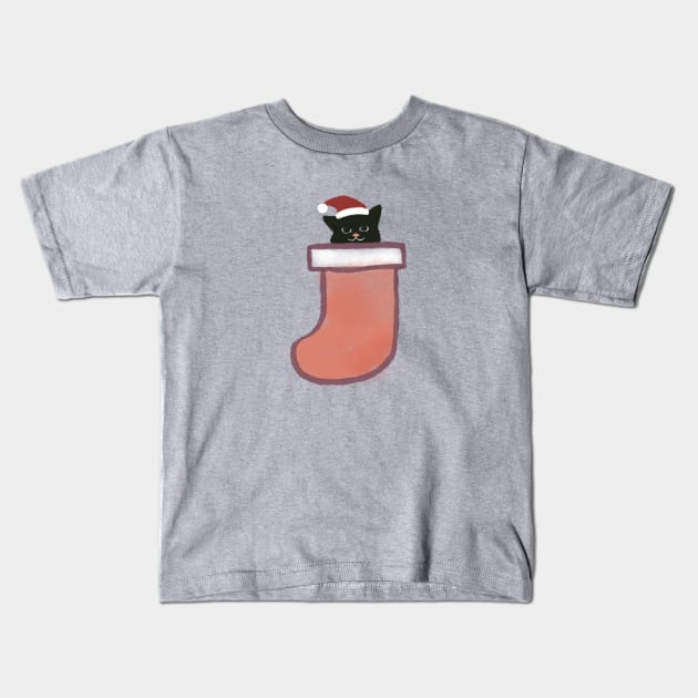 Hidden Cat Xmas Minimal Cat inside sock Kids T-Shirt by Chewbarber